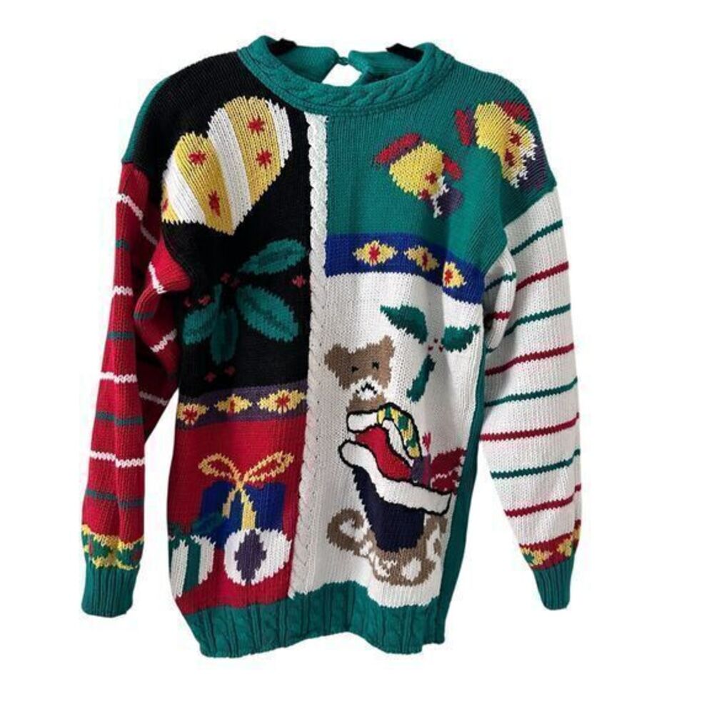 Yarnworks Red‎ Green Heavy Knit Ugly Christmas Sweater Vintage Size 8
